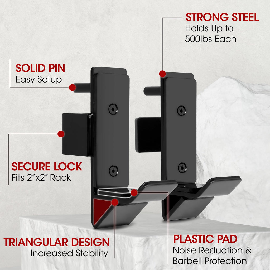 Yes4All J-Hooks Barbell Holder For Power Rack - J Hook Weight Rack / Fitness Racks J Hook - Fit 2X2 Inch Square Tube (Pair)