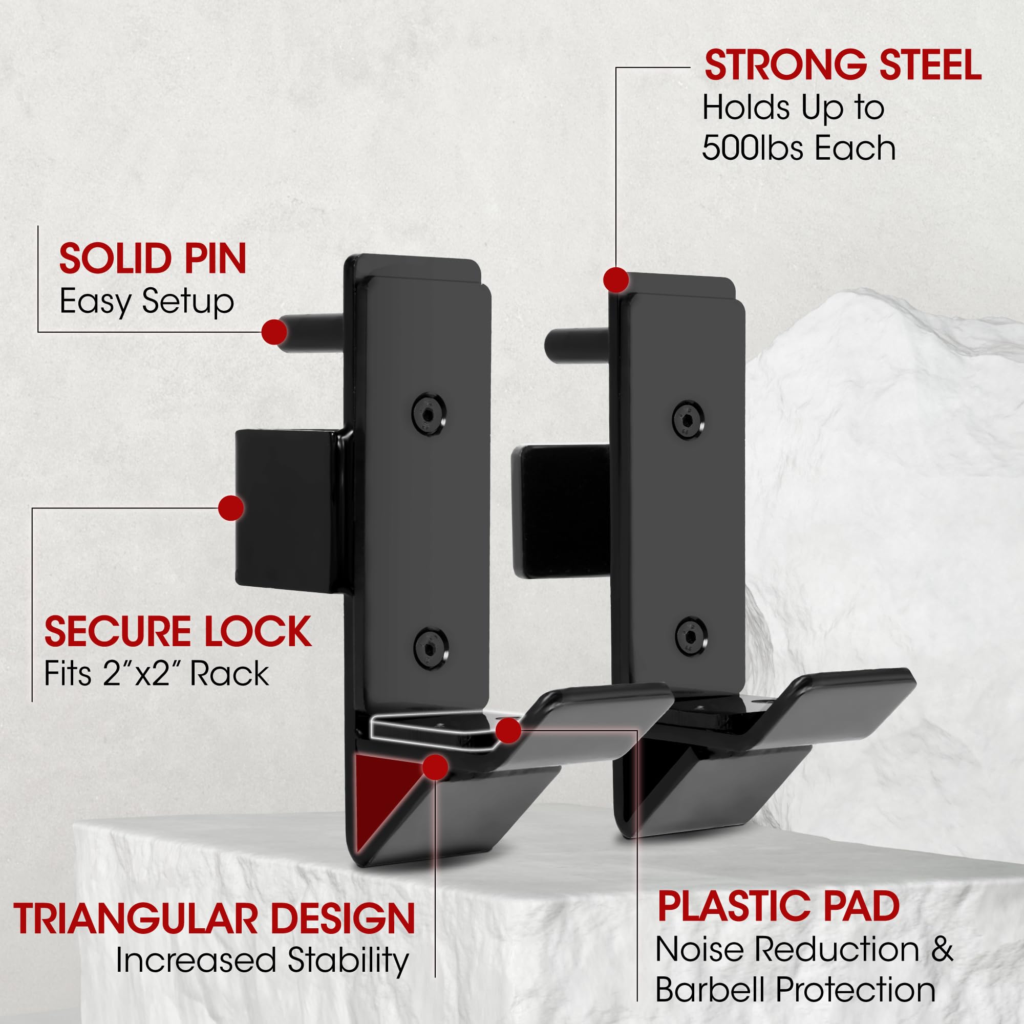Yes4All J-Hooks Barbell Holder For Power Rack - J Hook Weight Rack / Fitness Racks J Hook - Fit 2X2 Inch Square Tube (Pair)