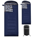 Redcamp Flannel Sleeping Bag For Adults, Large Cotton Sleeping Bags For Camping With Detachable Hood, Blue Plaid With 3Lbs Filli