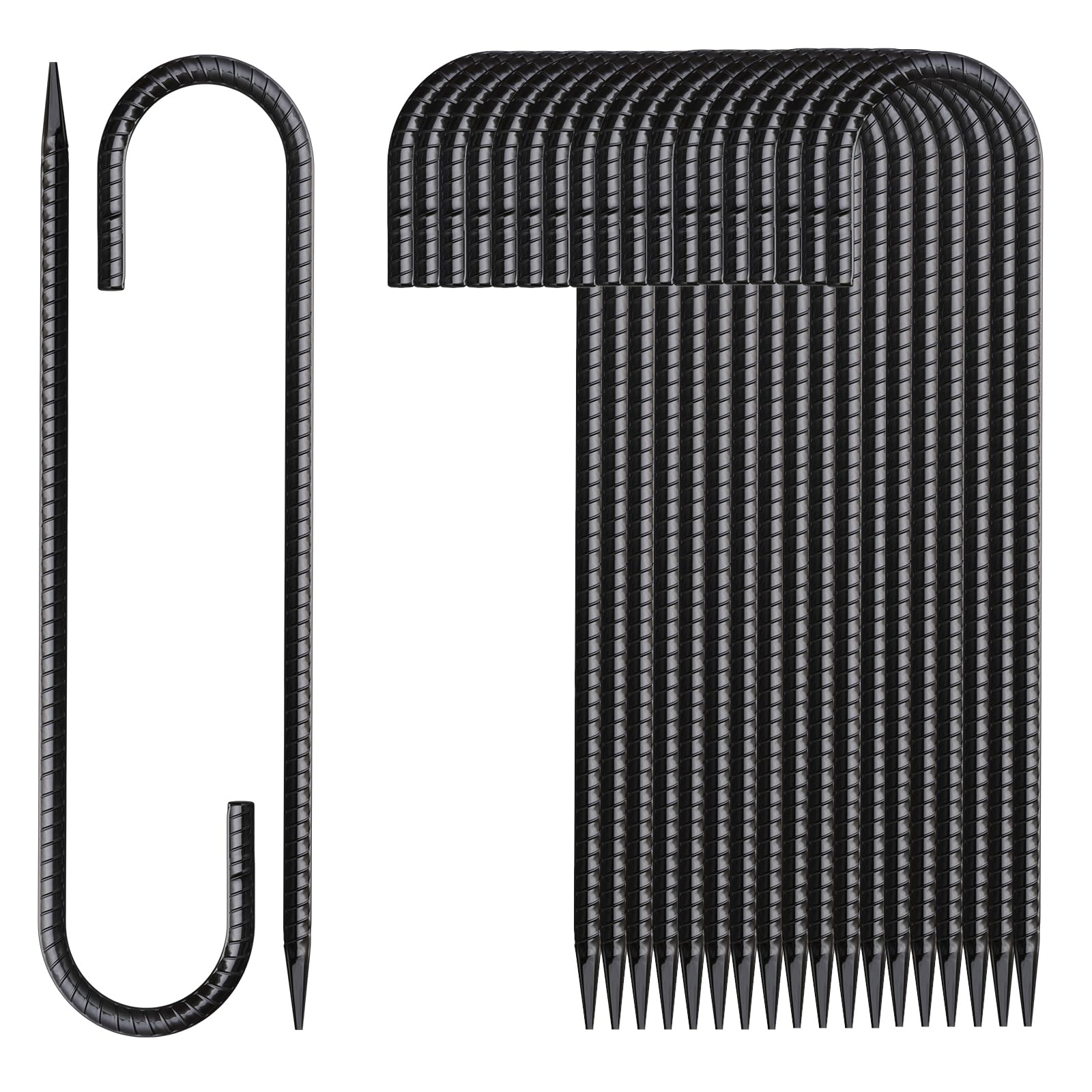 Mswy Rebar Stakes 12 Inch 20 Pack J Hook Ground Stakes Heavy Duty Chain Link Fence Stakes Galvanized Anchors Metal Tent Stakes F