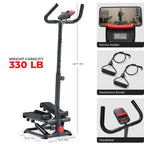 Sunny Health & Fitness Total Body 2-in-1 Smart Stepper Machine for Home with Handlebar and Resistance Bands, Total Body Workout,