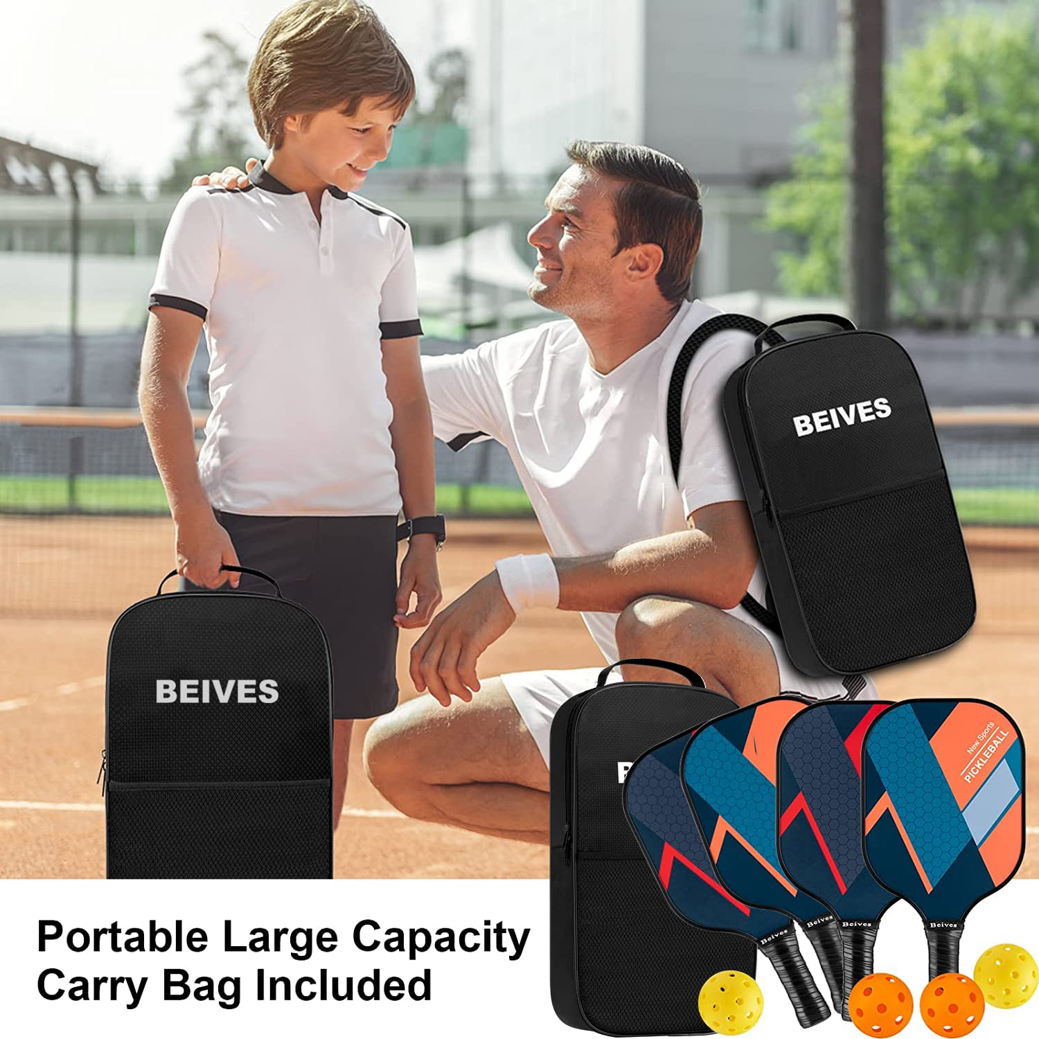 Beives Pickleball Paddles Set Of 4 Pickleball Set Pickle Ball Raquette, 4 Pickleball Rackets With 4 Balls And Portable Carry Bag
