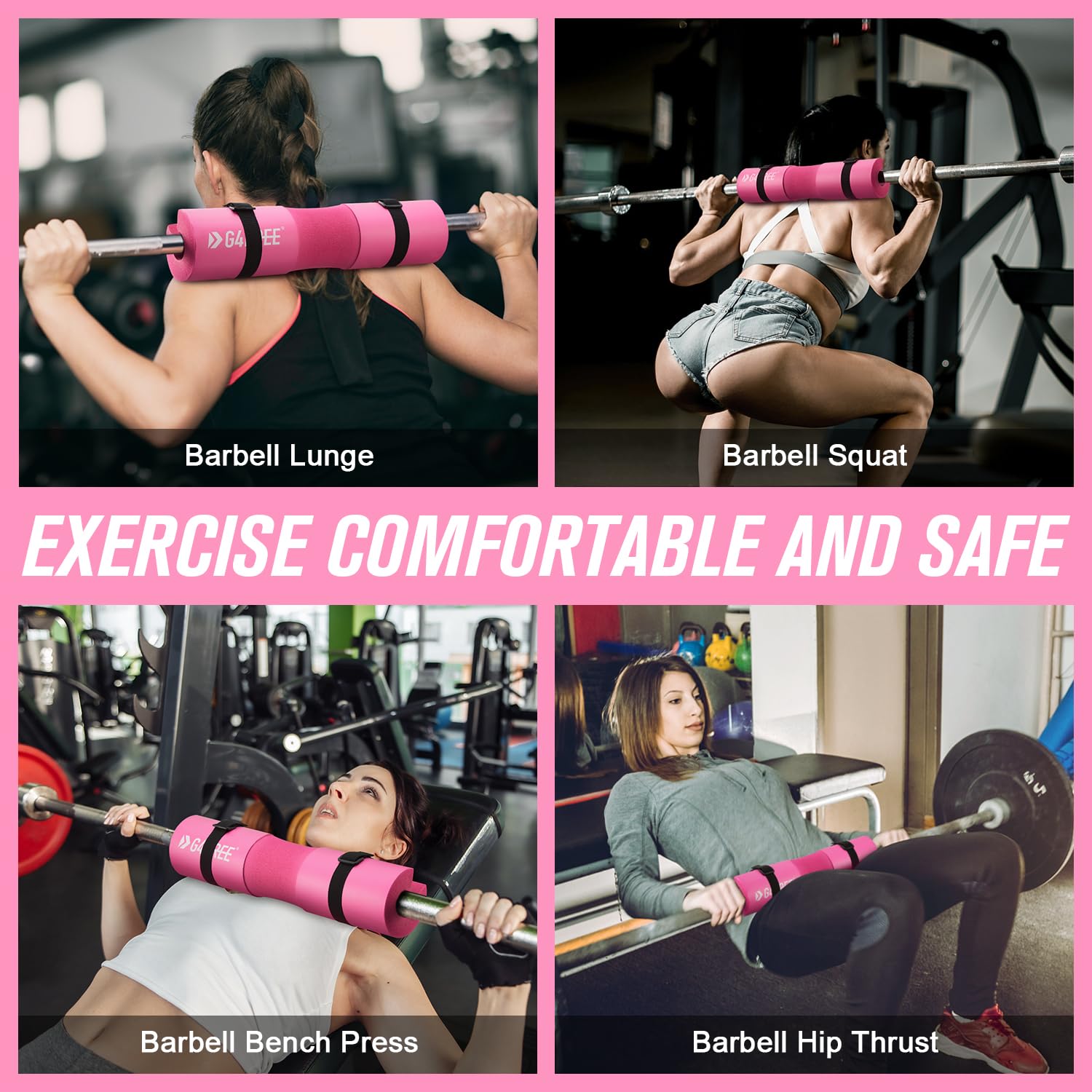 G4Free 7Pcs Barbell Pad Set For Squat, Hip Thrusts, Lunges Standard Olympic Bars With 2 Gym Ankle Safety Straps, 3 Hip Resistanc