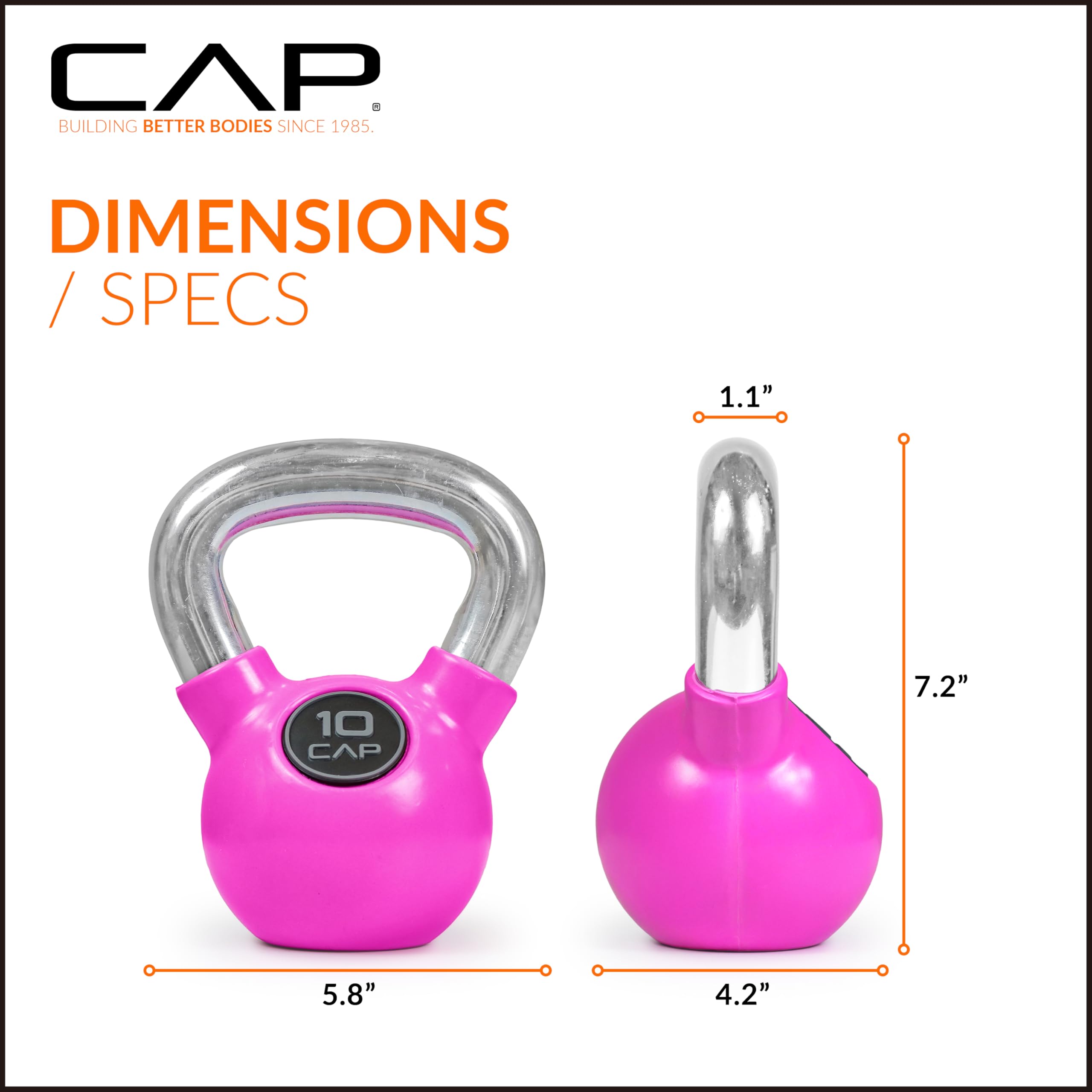 Cap Barbell Colored Rubber Coated Kettlebell With Chrome Handle, 10 Lb