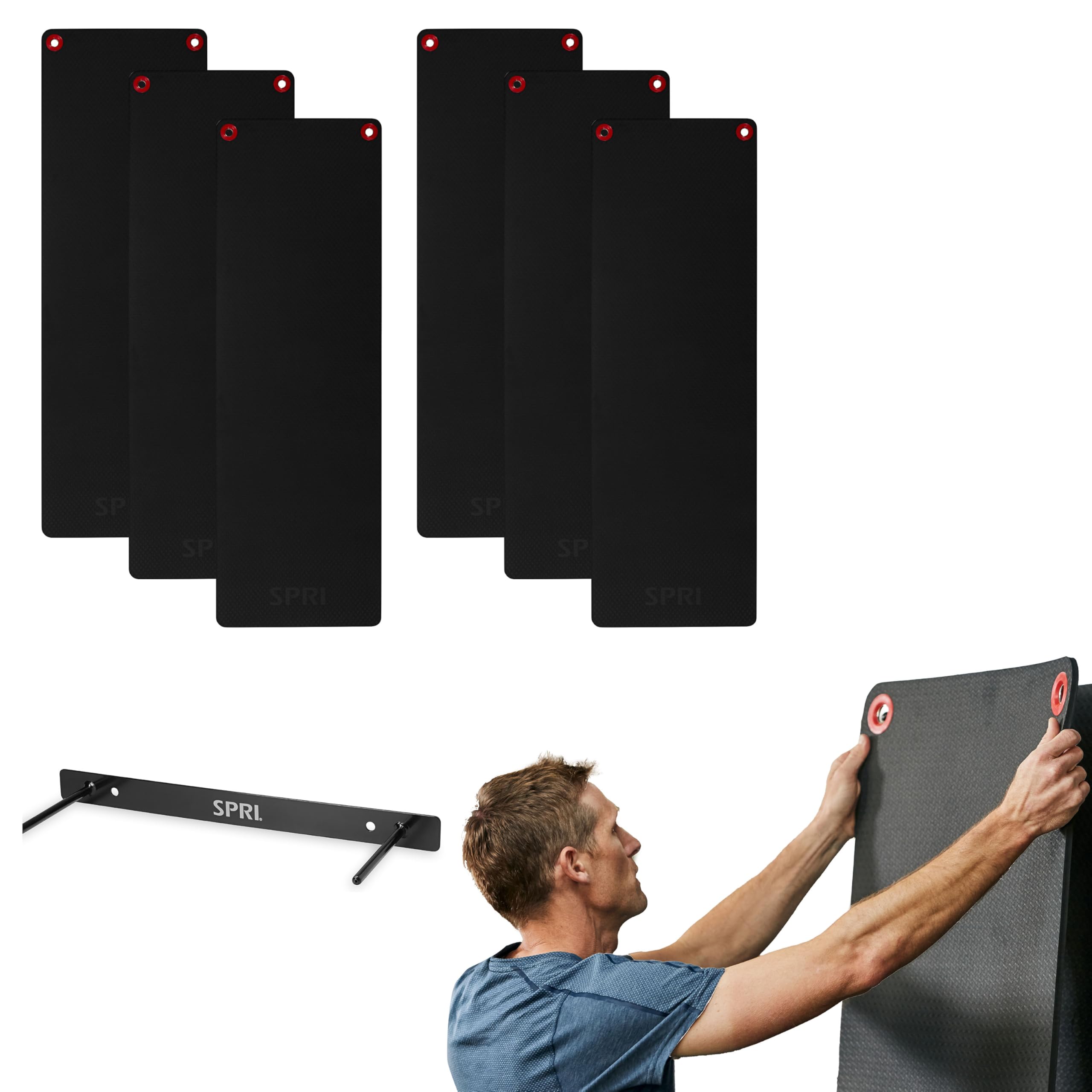SPRI Hanging Bulk Fitness Mats + Rack, 15mm, Closed-Cell Foam Bulk Yoga Mats for Gyms, Dance Studios, Ballet, Low-Impact Trainin