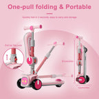 3 Wheel Scooter for Kids - Foldable & Unbreakable, 2-in-1 Kick Scooter with Music and Lights, Adjustable Height, Wide Deck, Flas