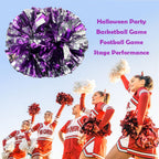 Hooshing 2Pcs Cheerleading Pom Poms Metallic Purple And Silver Cheer Pompoms With Baton Handle For Team Spirit Sports Dance Chee