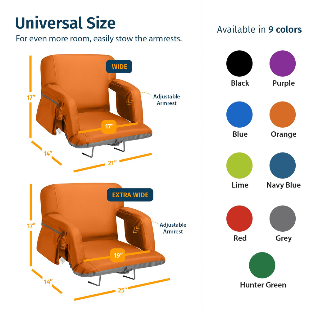 Reclining Stadium Seats For Bleachers With Back Support - Wide Bleacher Chair Cushion, Armrests, Large Pockets, And Multiple Saf