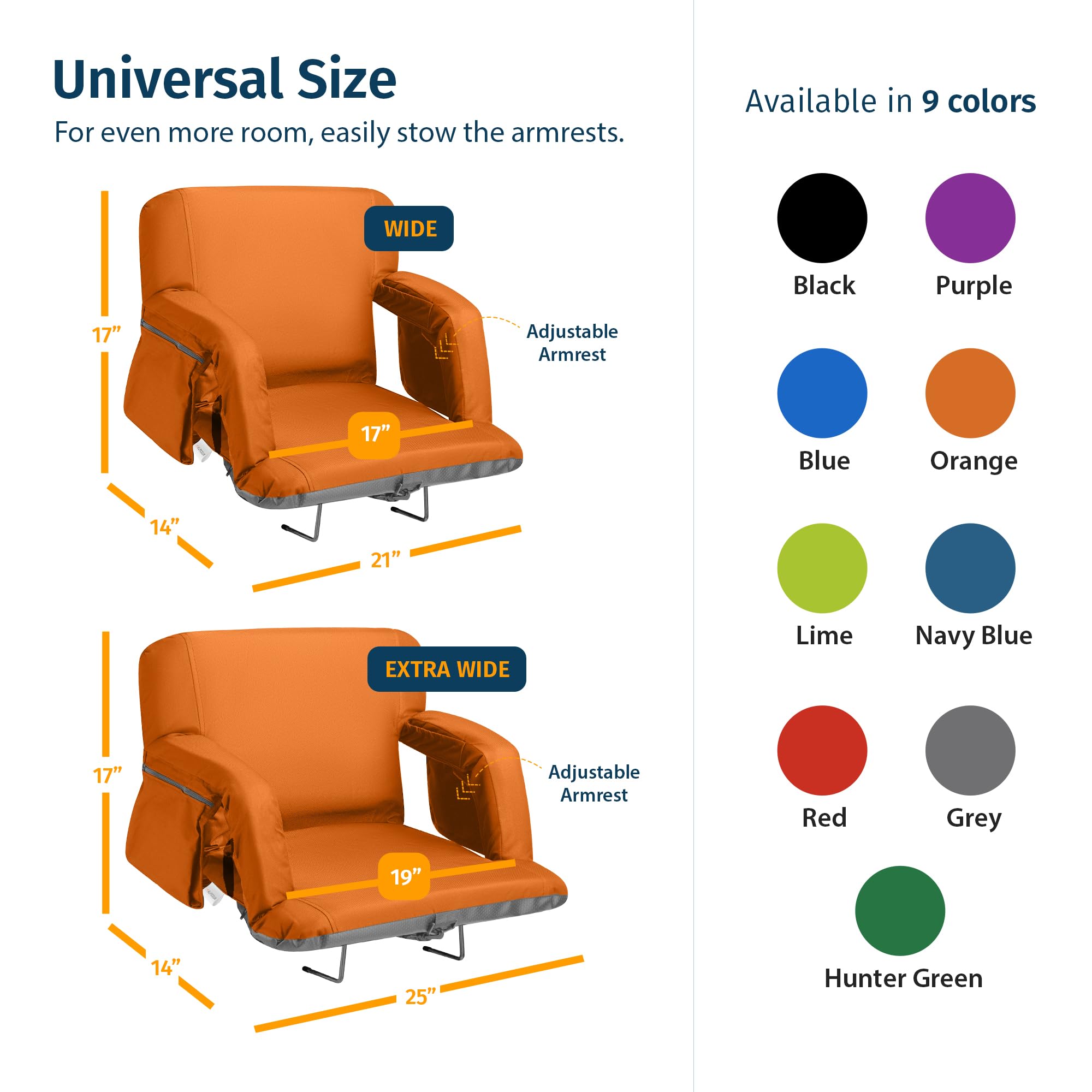 Reclining Stadium Seats For Bleachers With Back Support - Wide Bleacher Chair Cushion, Armrests, Large Pockets, And Multiple Saf