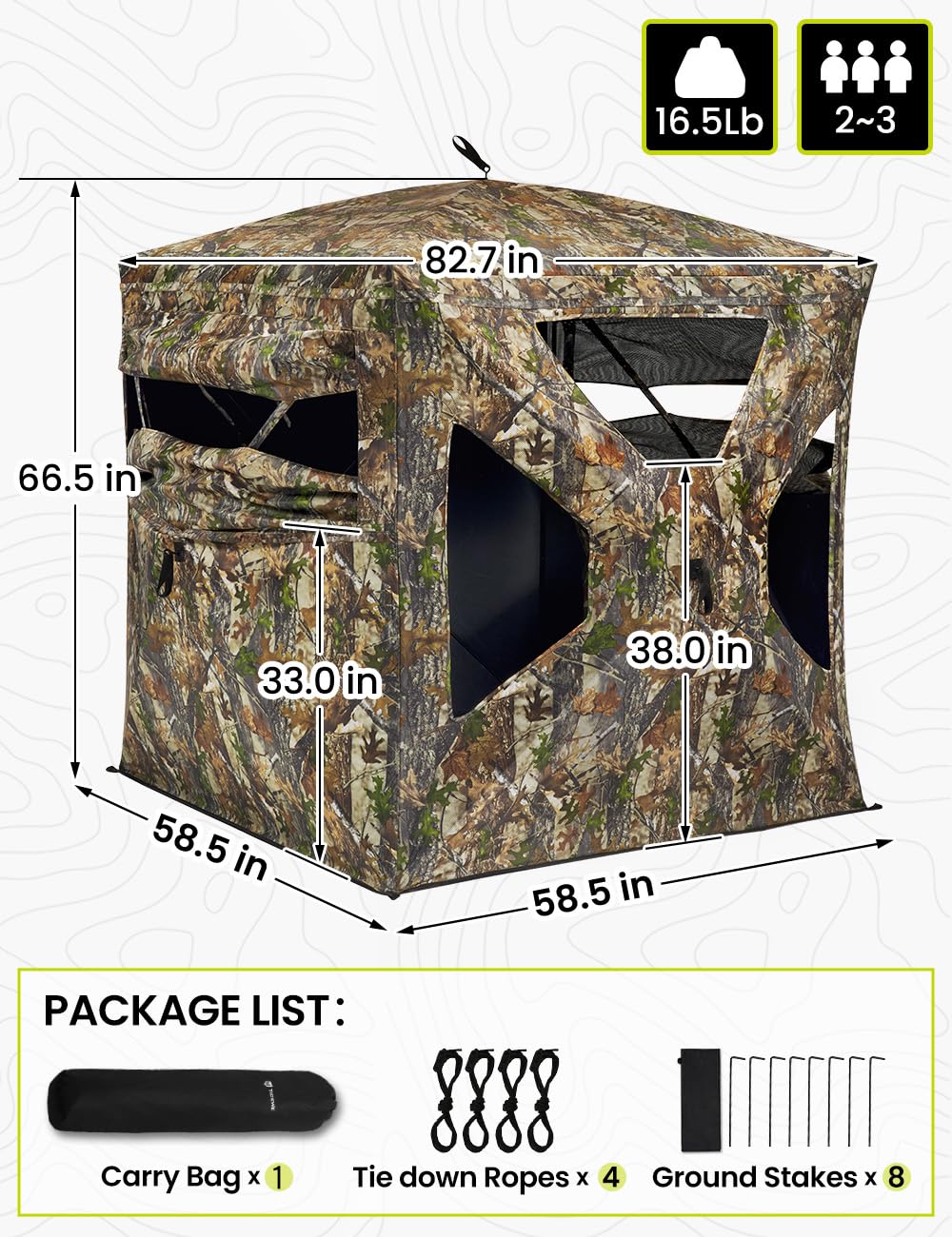 Tidewe Hunting Blind 270See Through With Silent Magnetic Door & Sliding Windows, 2-3 Person Pop Up Ground Blind With Carrying Ba