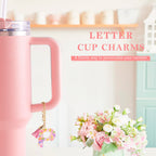 Letter Charm Accessories for Stanley Cup 1 PCS Cute Initial Keychain Handle Charm for Stanley Tumbler for Women Pink Letter P