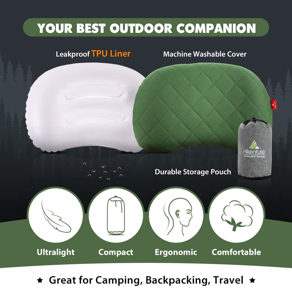 Hikenture Camping Pillow Inflatable, Washable Backpacking Pillow For Sleeping, Ultralight Blow Up Pillows With Removable Cover,