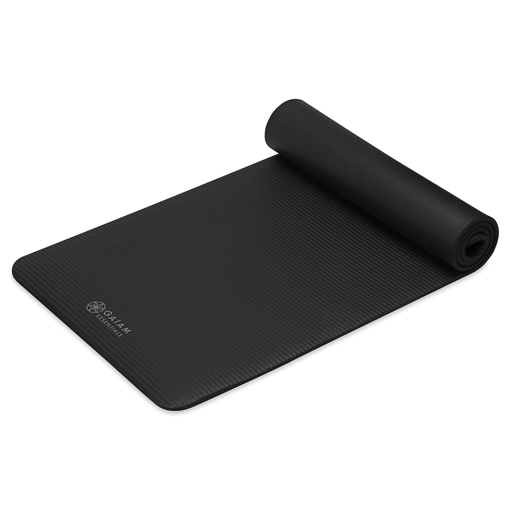 Gaiam Essentials Thick Yoga Mat Fitness & Exercise Mat With Easy-Cinch Carrier Strap, Black, 72''L X 24''W X 2/5 Inch Thick