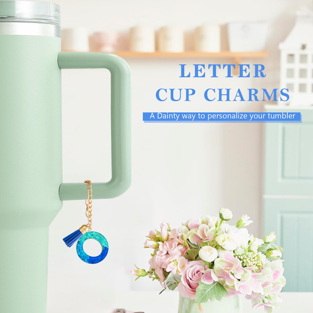 Letter Charm Accessories for Stanley Cup 1 PCS Cute Initial Keychain Handle Charm for Stanley Tumbler for Women Blue Letter O