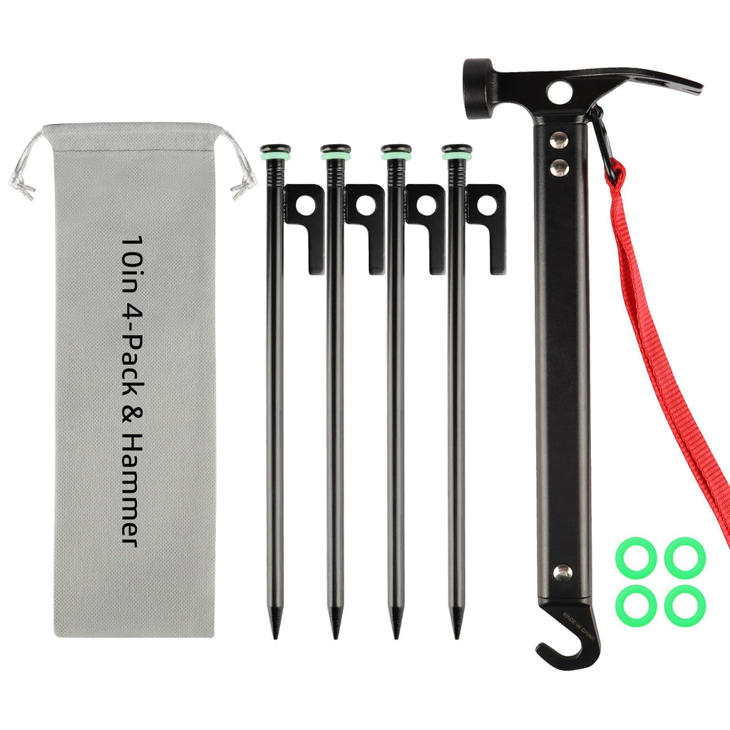 Tent Stakes Heavy Duty & Hammer Set,With 12In Tent Stake Remover +10 In Steel Tent Pegs+Storage Bag +Fluorescent Rubber Circle F