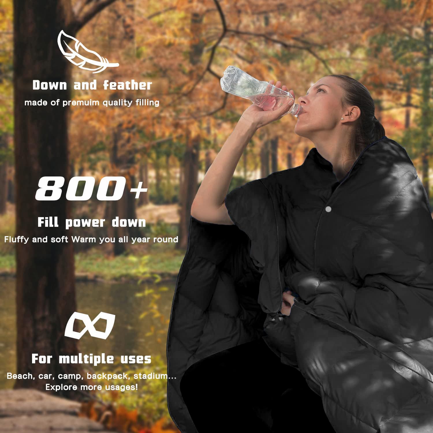 Zzfocus Down Camping Blanket,Puffy Down Blanket Packable Lightweight Down Throw Quilt Water-Resistant Outdoor Travel Blanket For