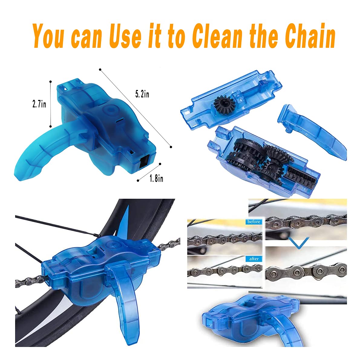 Qeeheng 10Pcs Bike Cleaning Kit, Bicycle Clean Brush Tool Including Chain Cleaner For Cycling,Bike Chain Cleaner Brush Suitable