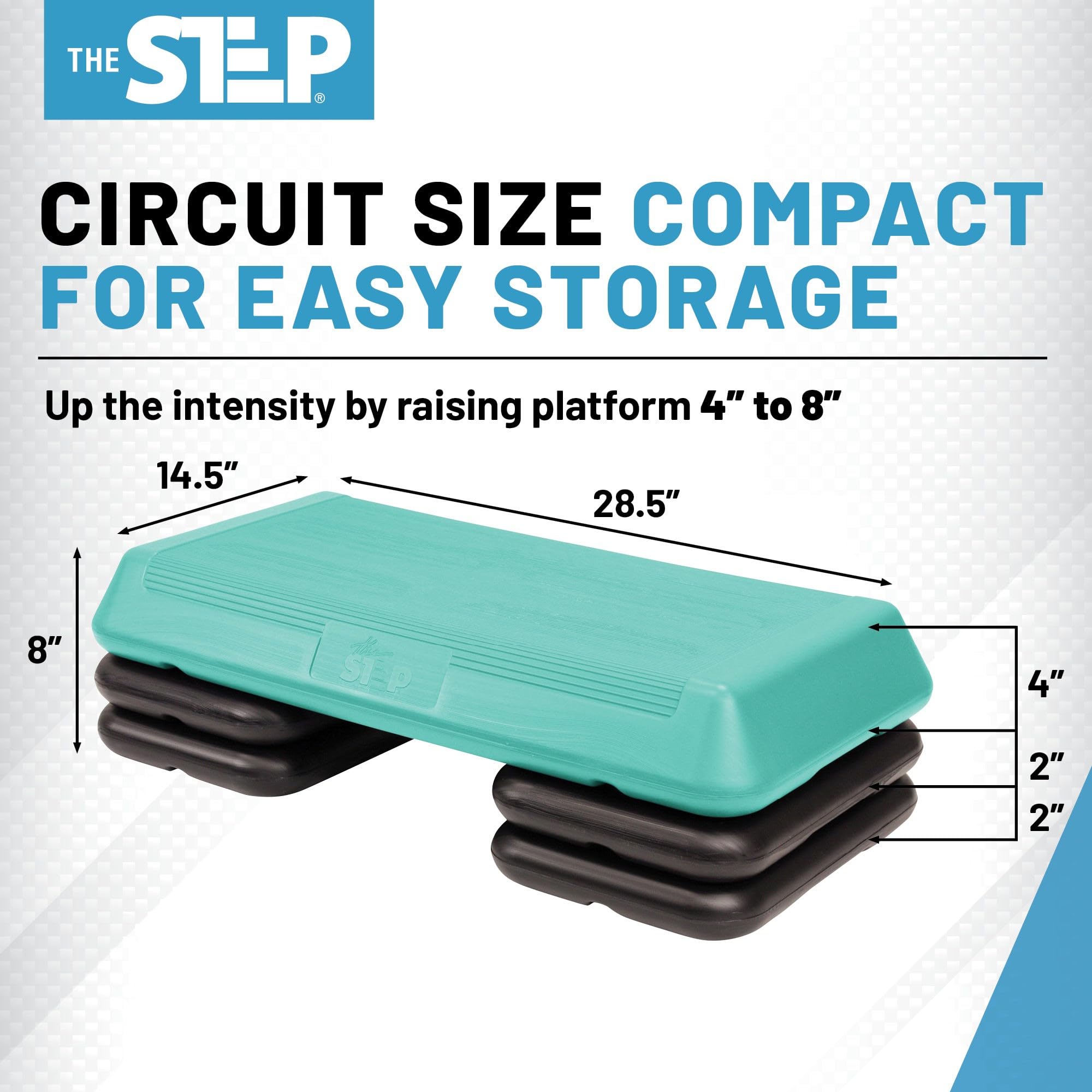 The Step (Made In Usa) Original Circuit Size Aerobic Platform With Teal Nonslip Platform And Four Original Black Risers