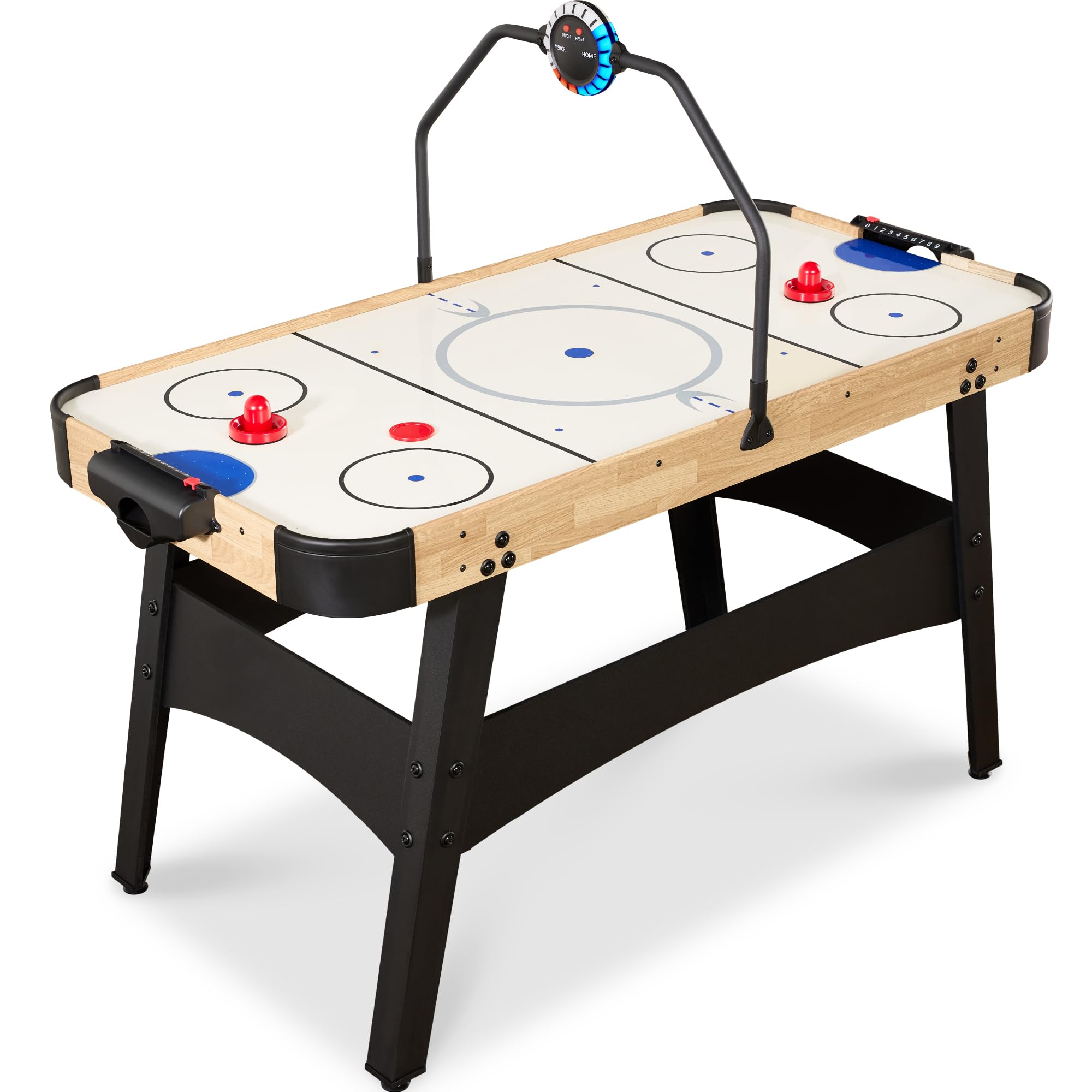 Best Choice Products LED 54 Inch Air Hockey Game Table w/Light-up Scoreboard, Powerful Motor, AC Outlet. Includes 2 Pucks, 2 Pus