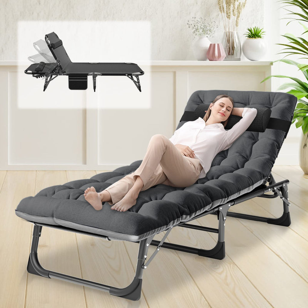 Naizea Folding Camping Cots,Adjustable 4-Gear Sleeping Cots For Adults,Foldable Cot Bed, Folding Chaise Lounge Chair,Portable Re