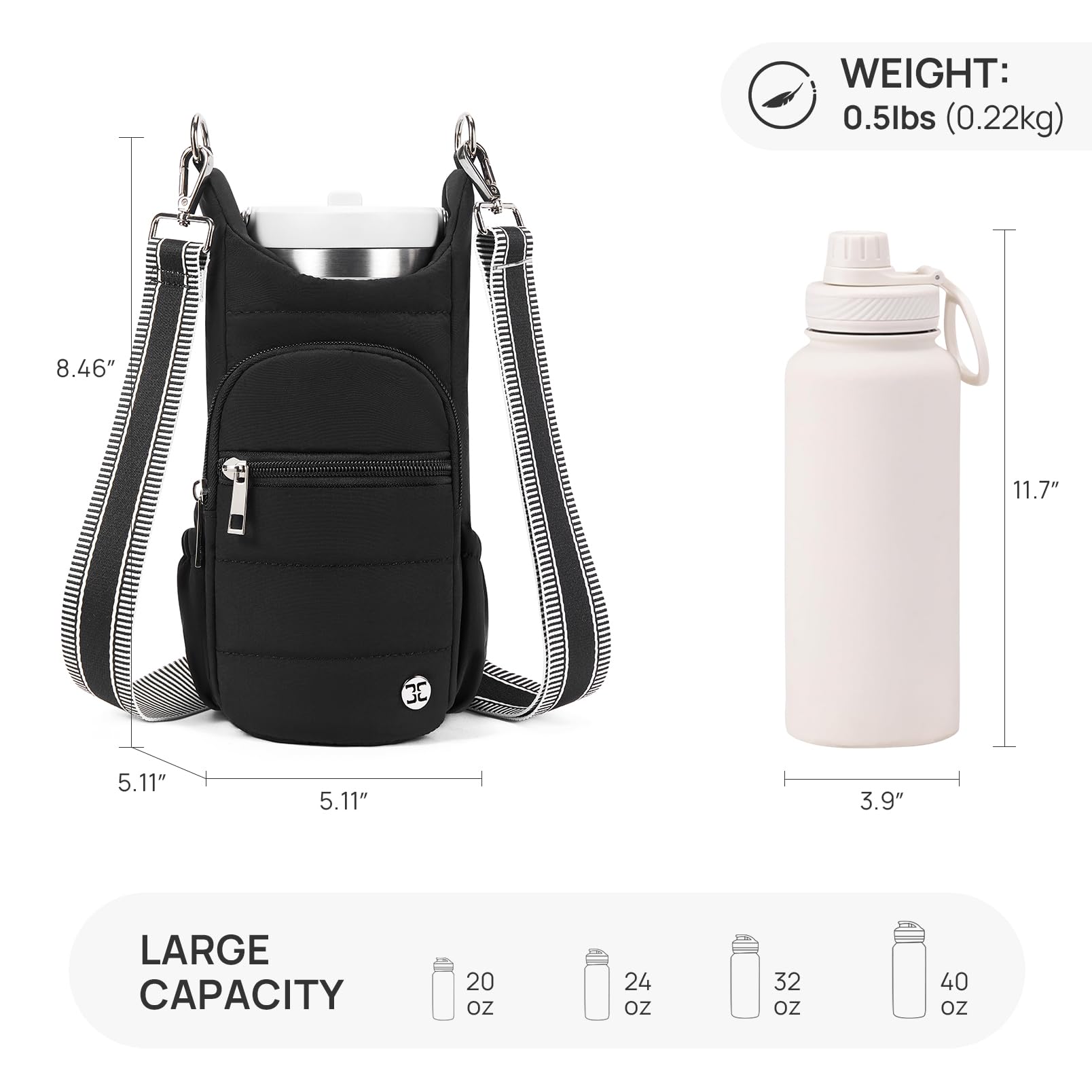 Telena Water Bottle Holder With Strap Crossbody Bags For Women For Walking, Hiking, Cycling Black