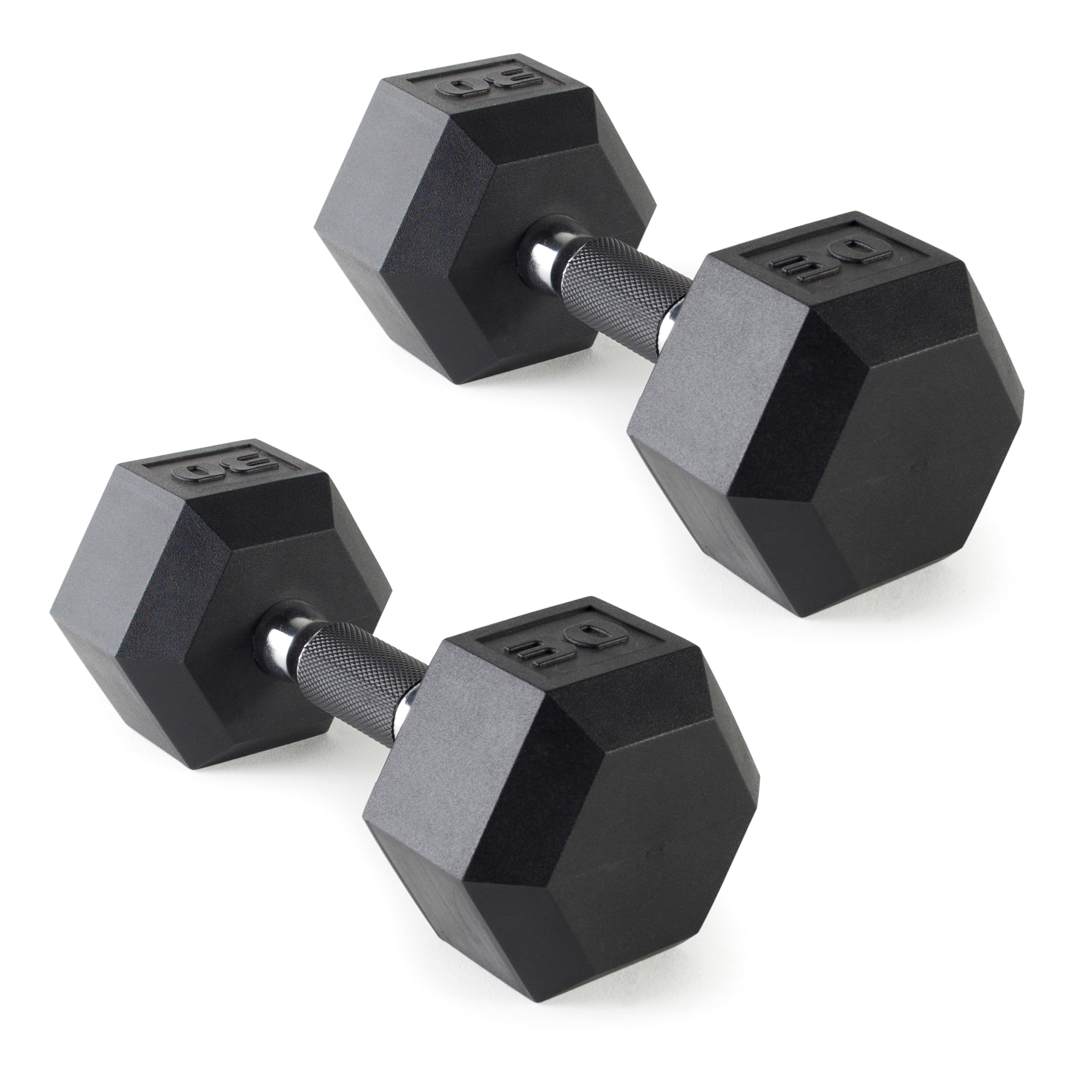 CAP Barbell 30 LB Rubber Coated Hex Dumbbell Hand Weight with Padded Grip - Pair | Comfort Grip