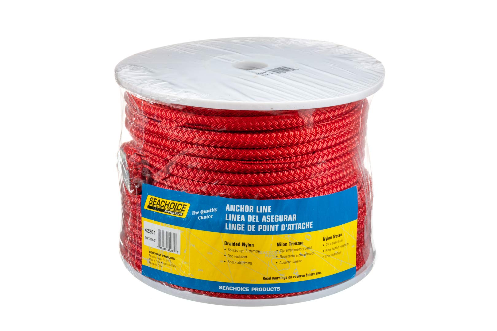 Seachoice Boat Anchor Rope, Double-Braid, Nylon, Achor Line, 1/2 In. X 150 Ft., Red