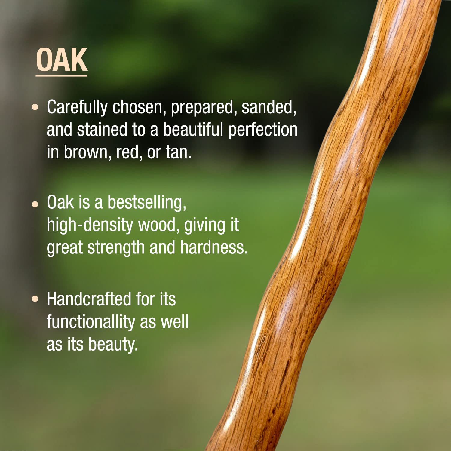 Brazos Handcrafted Wood Walking Stick, Twisted Oak, Hitchhiker Style Handle, For Men & Women, Made In The Usa, Tan, 58''