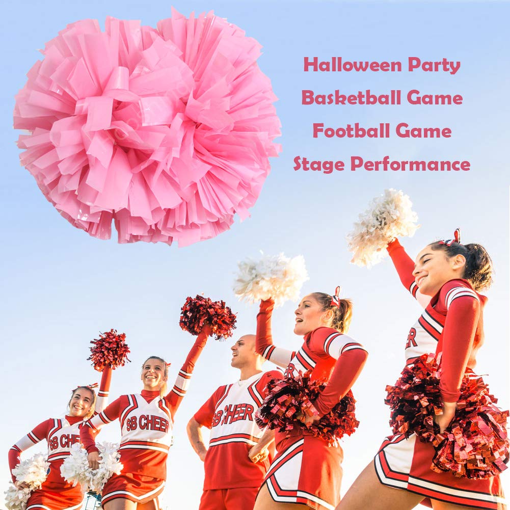 Hooshing 2Pcs Pink Pom Poms Cheerleading With Baton Handle For Team Sports Spirit Dance Party Kids Adults