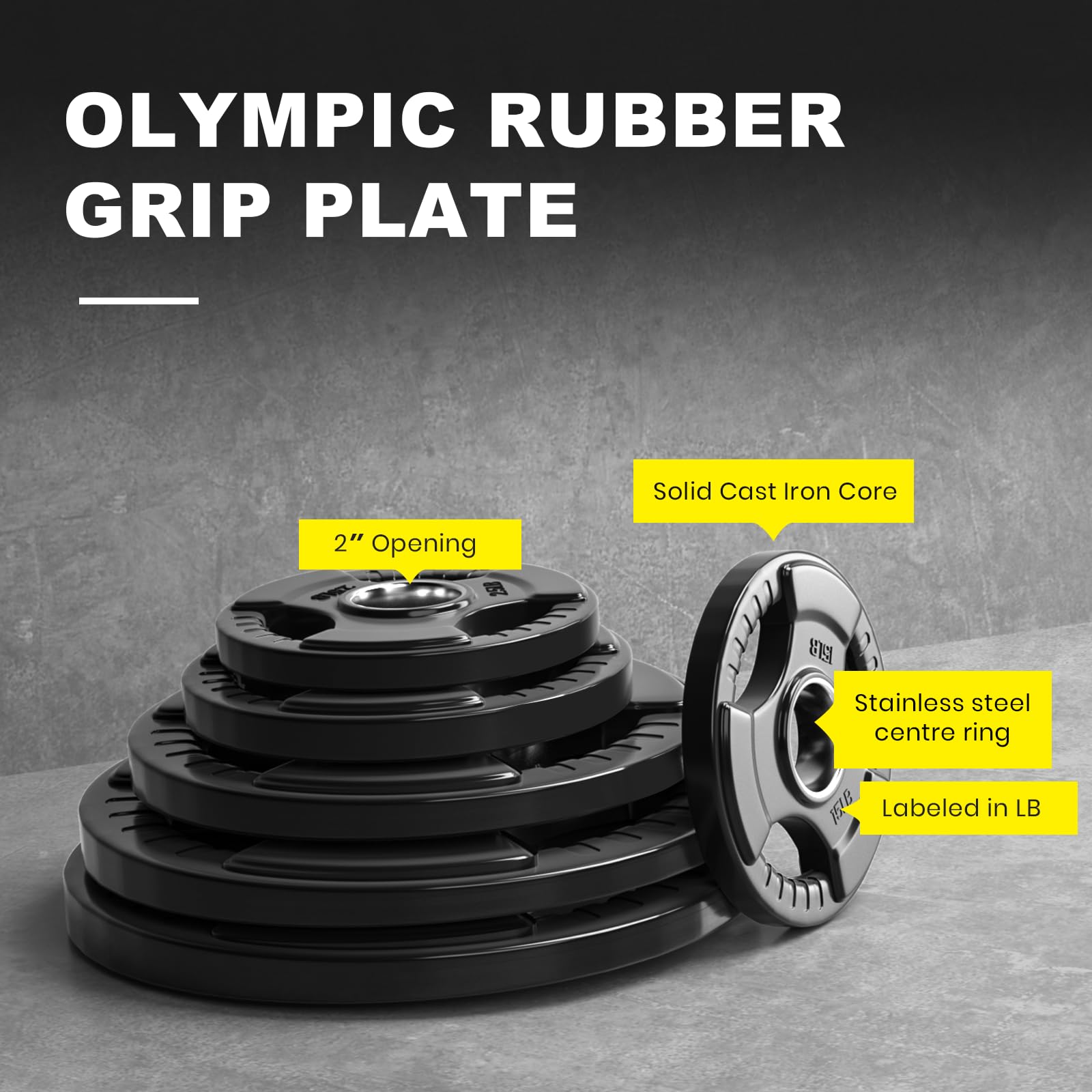 Lionscool 2-Inch Rubber Coated Olympic Grip Plate In Pairs Or Single For Strength Training, Weightlifting And Bodybuilding, 2.5-