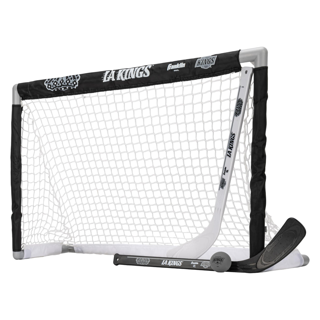 Franklin Sports Nhl La Kings Mini Hockey Set - Kids Indoor Knee Hockey Goal, Ball, + 2 Mini Hockey Stick Combo Set - Youth Nhl T