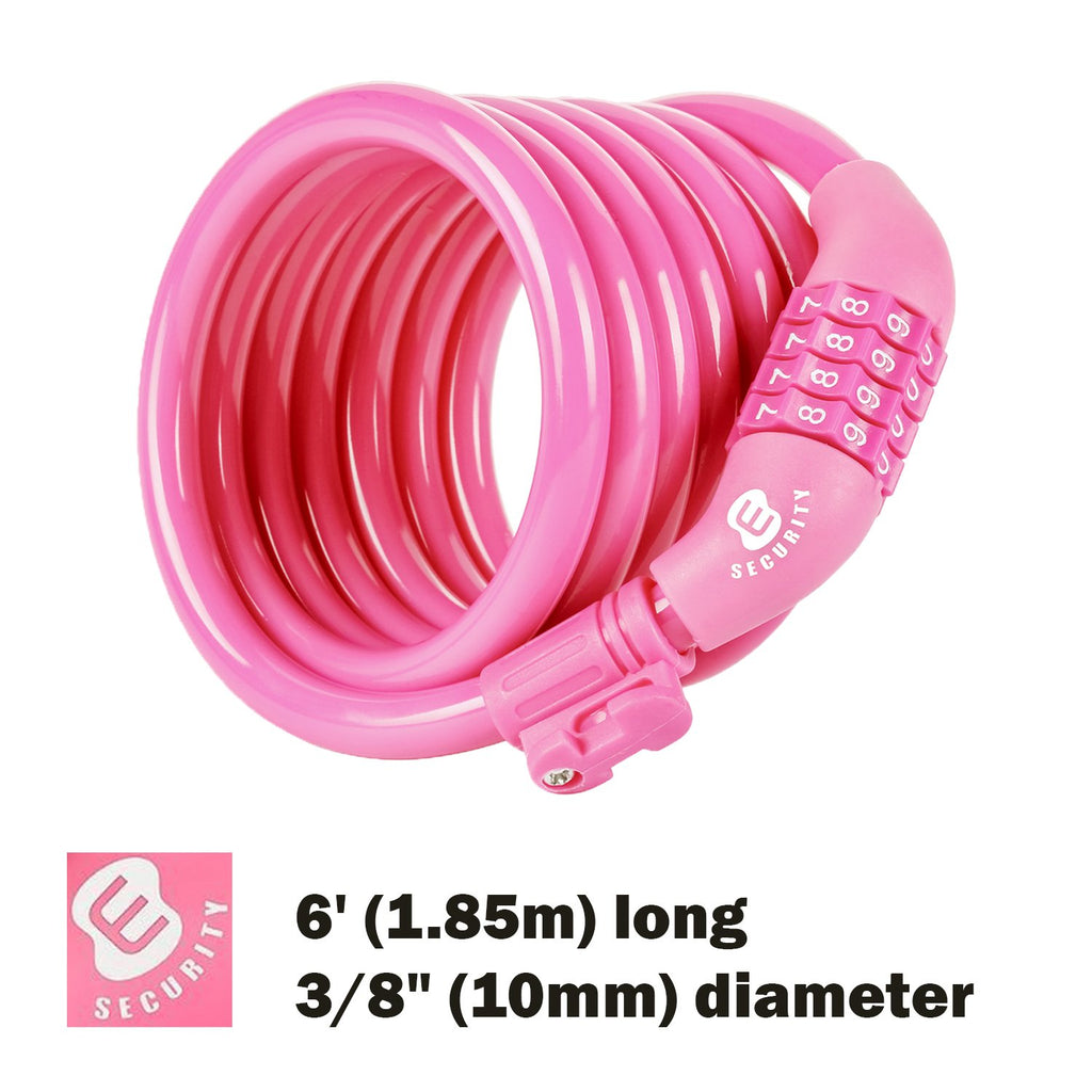Etronic M6 Self Coiling Resettable Combination Bike Cable Lock, 6-Feet X 3/8-Inch, Pink