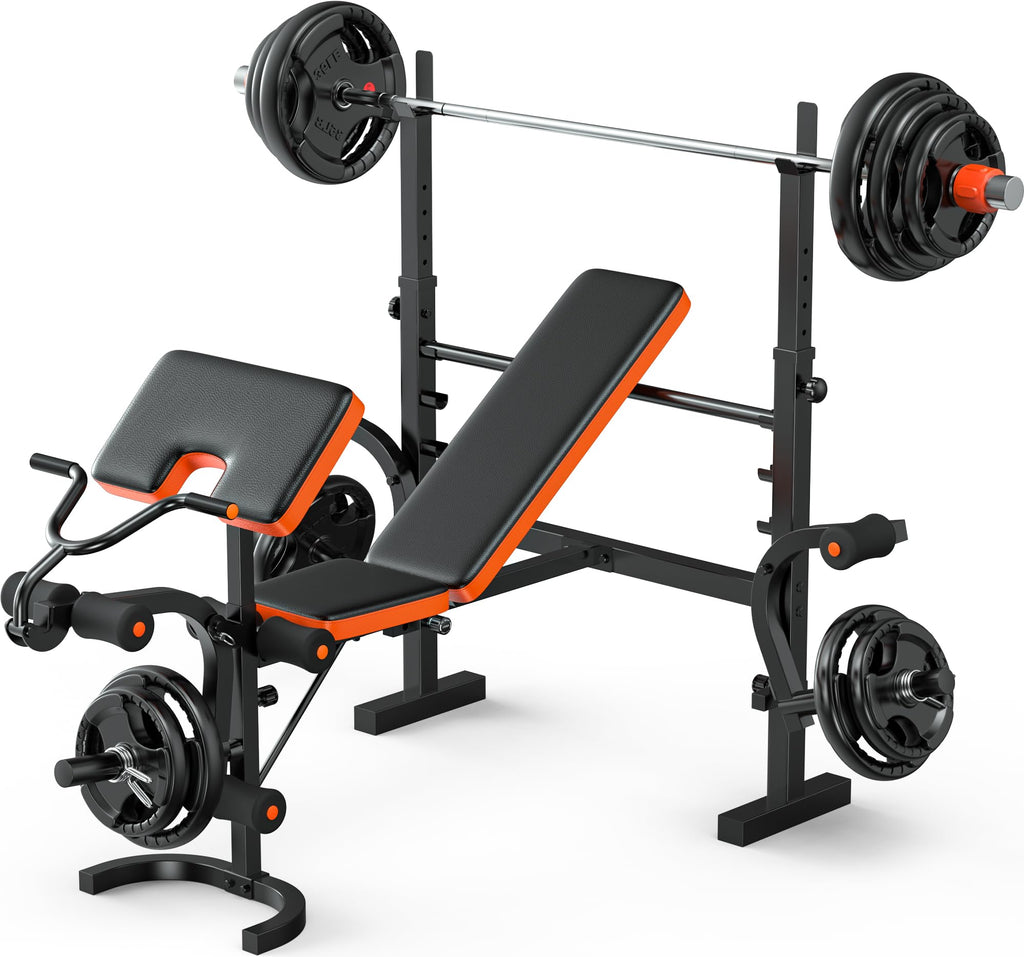 XDDIAS Weight Bench, 6 In 1 Bench Press Squat Rack Weight Bench With Leg Extension And Leg Curl, Weight Benches For Home Gym Wit