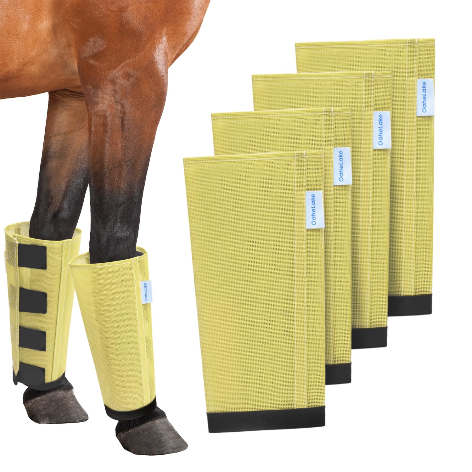 Mesh Horse Fly Boots Set of 4, Loose Fitting Leggings for Horses, Reduce Stressful Stomping, Breathable Adjustable and Universal