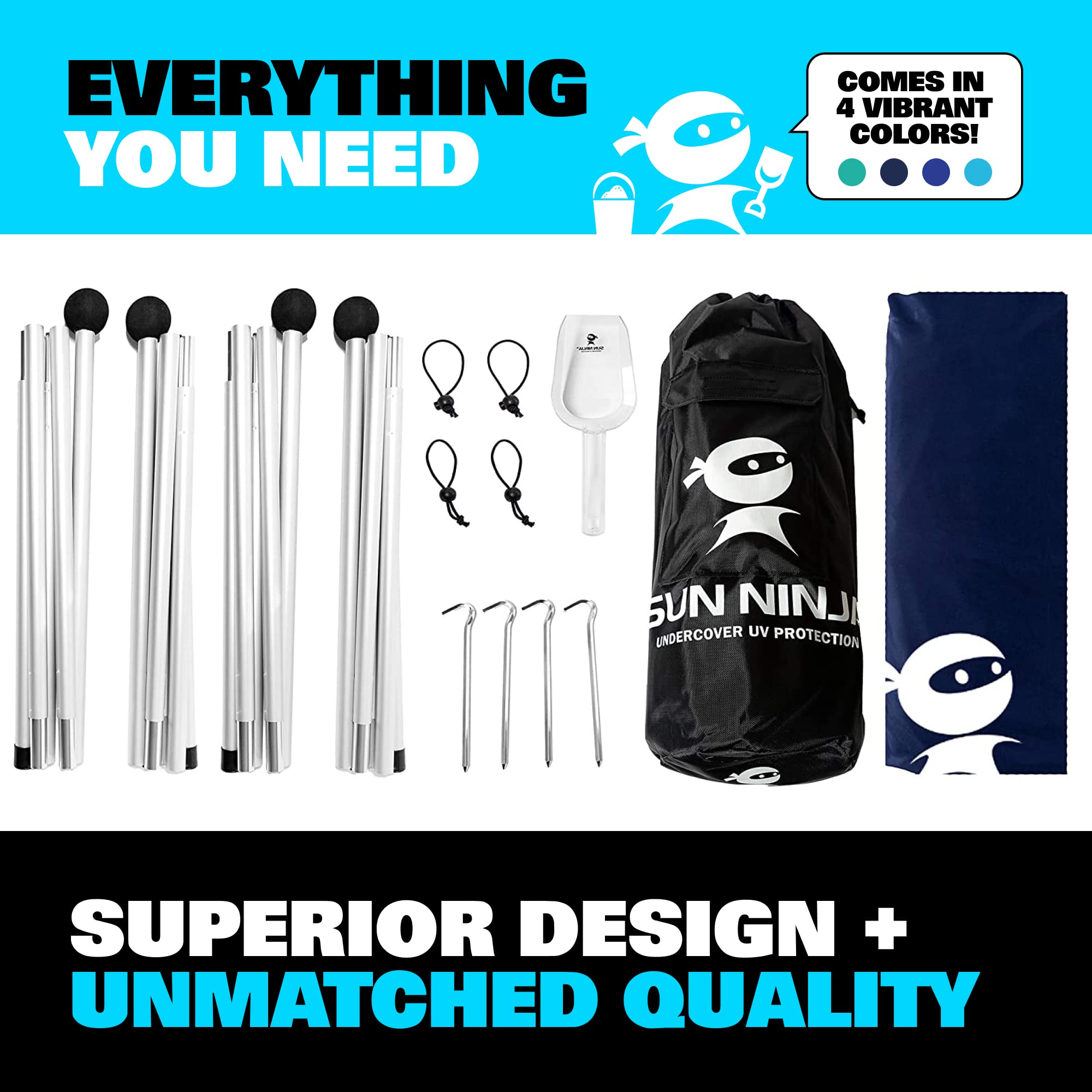 Sun Ninja Beach Tent Sun Shelter With Upf50+ Protection, Includes Sand Shovel, Ground Pegs And Stability Poles, Outdoor Pop Up B