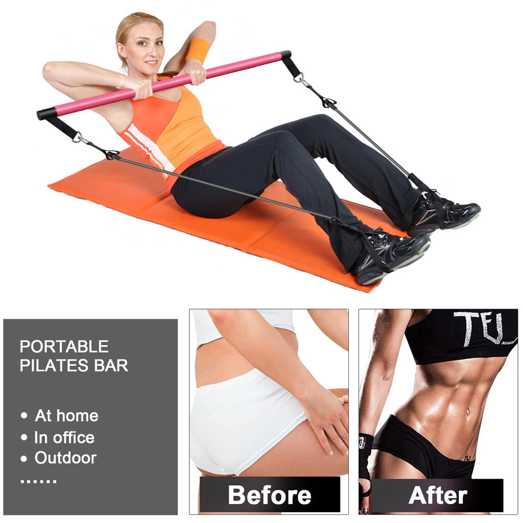 Bbtops Pilates Bar Kit With Resistance Bands(4 X Bands),3-Section Pilates Bar With Stackable Bands Workout Equipment For Legs,Hi
