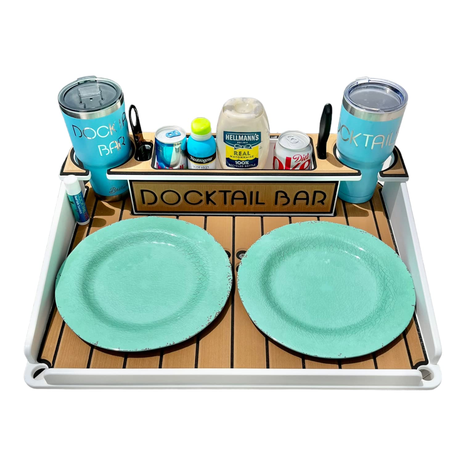 Docktail Bar Utility Boat Table - Includes Rod Holder Mount | Boat Caddy Organizer, Portable Boat Table and Boat Bar, Marine Tab
