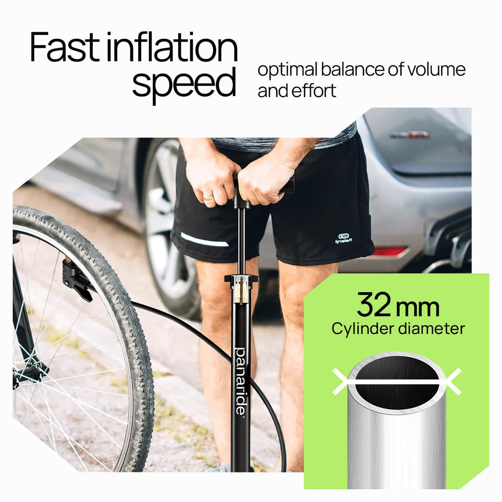 Bike Pump with Gauge - Floor Bike Pumps for Road & Mountain Bikes, Presta & Schrader Valve, 160 PSI, 2-Inch Dial, Includes Needl