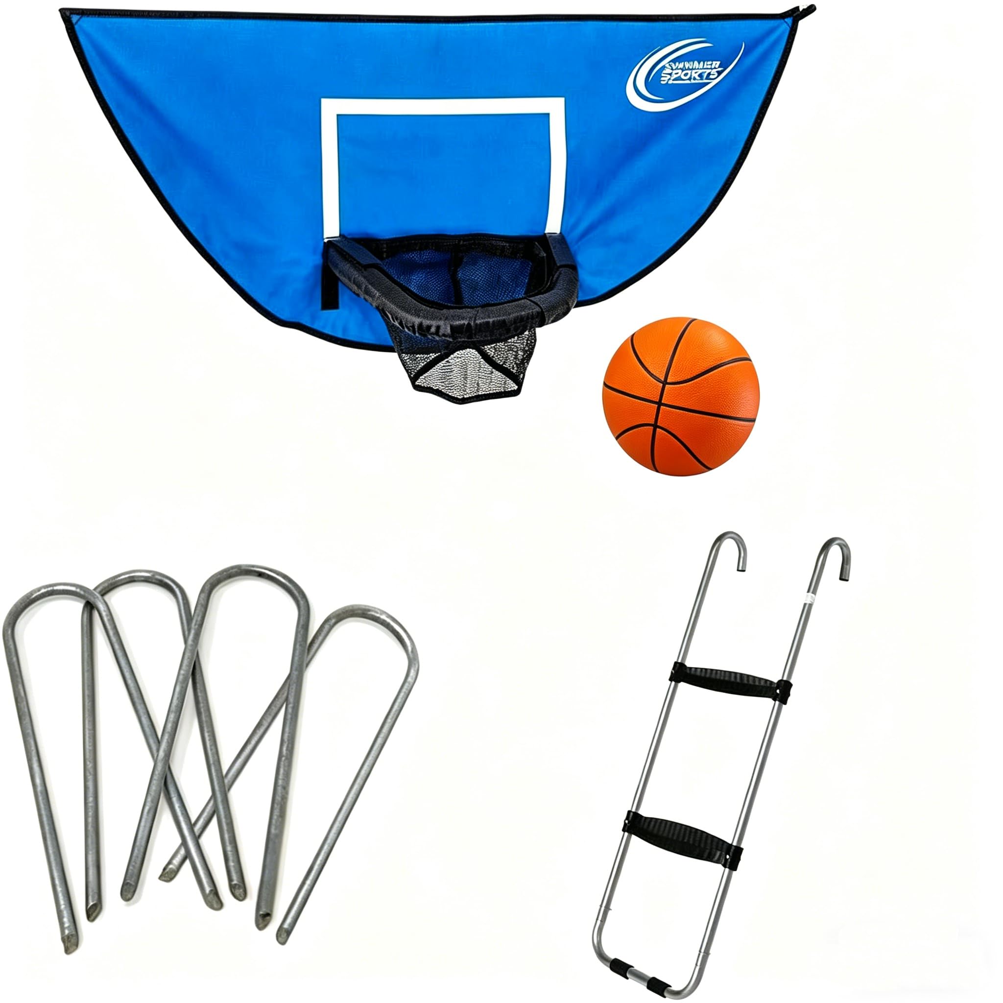 Skywalker Trampolines Accessory Kit with Basketball Game, 4-pack Windstakes & Wide Step Ladder