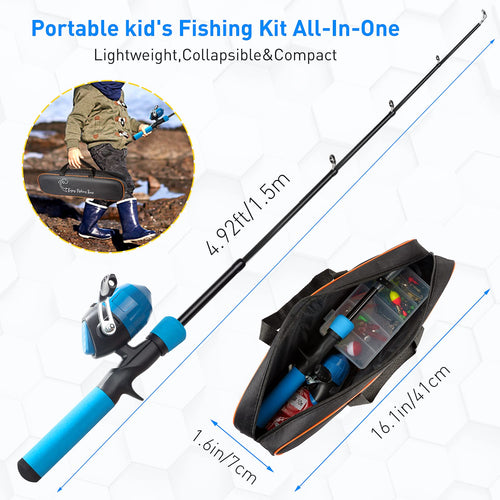 2Pack Kids Fishing Pole Kit, 59'' Telescopic Rod And Reel Beginner Combo With Spincast Reel,Tackle Box, Carrier Bag,Fishing Gear