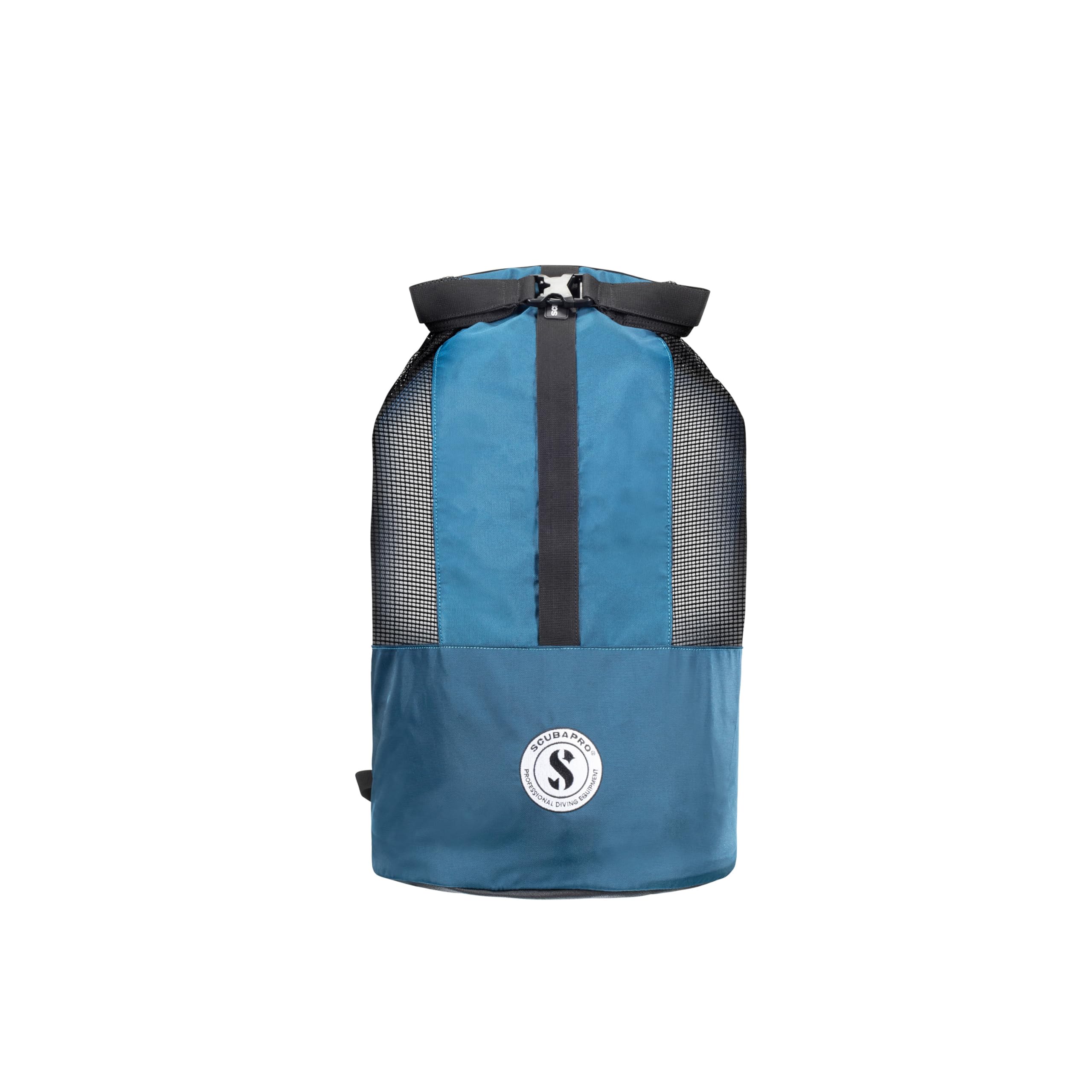 SCUBAPRO Sport 65 Mesh Dive Bag with Roll Top Closure and Side Zipper for Snorkeling and Scuba Diving Gear, Denim Blue Color Fab