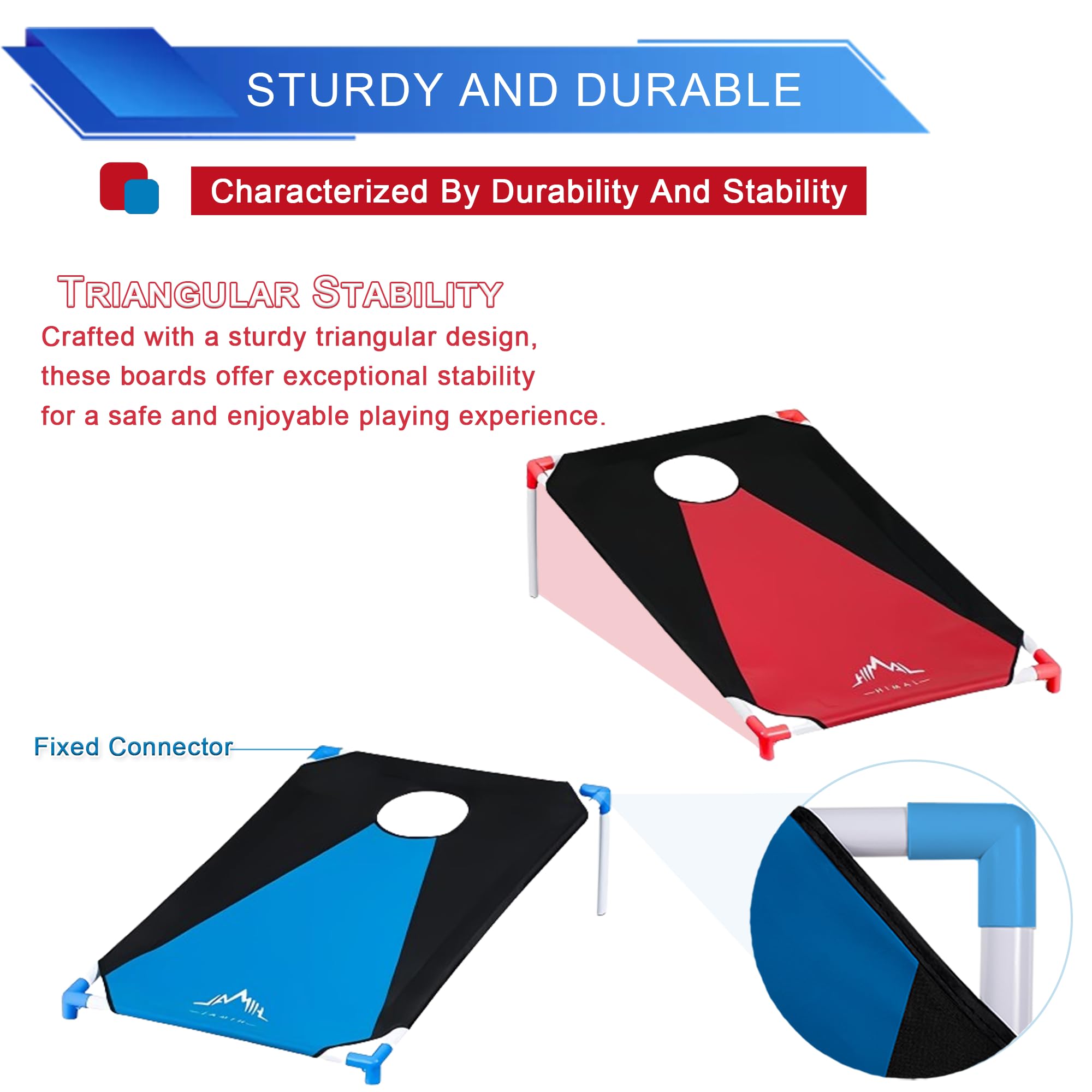 Himal Portable Pvc Framed Cornhole Game Set With 8 Bean Bags And Carrying Bag (Blue-Red,3 X 2-Feet)