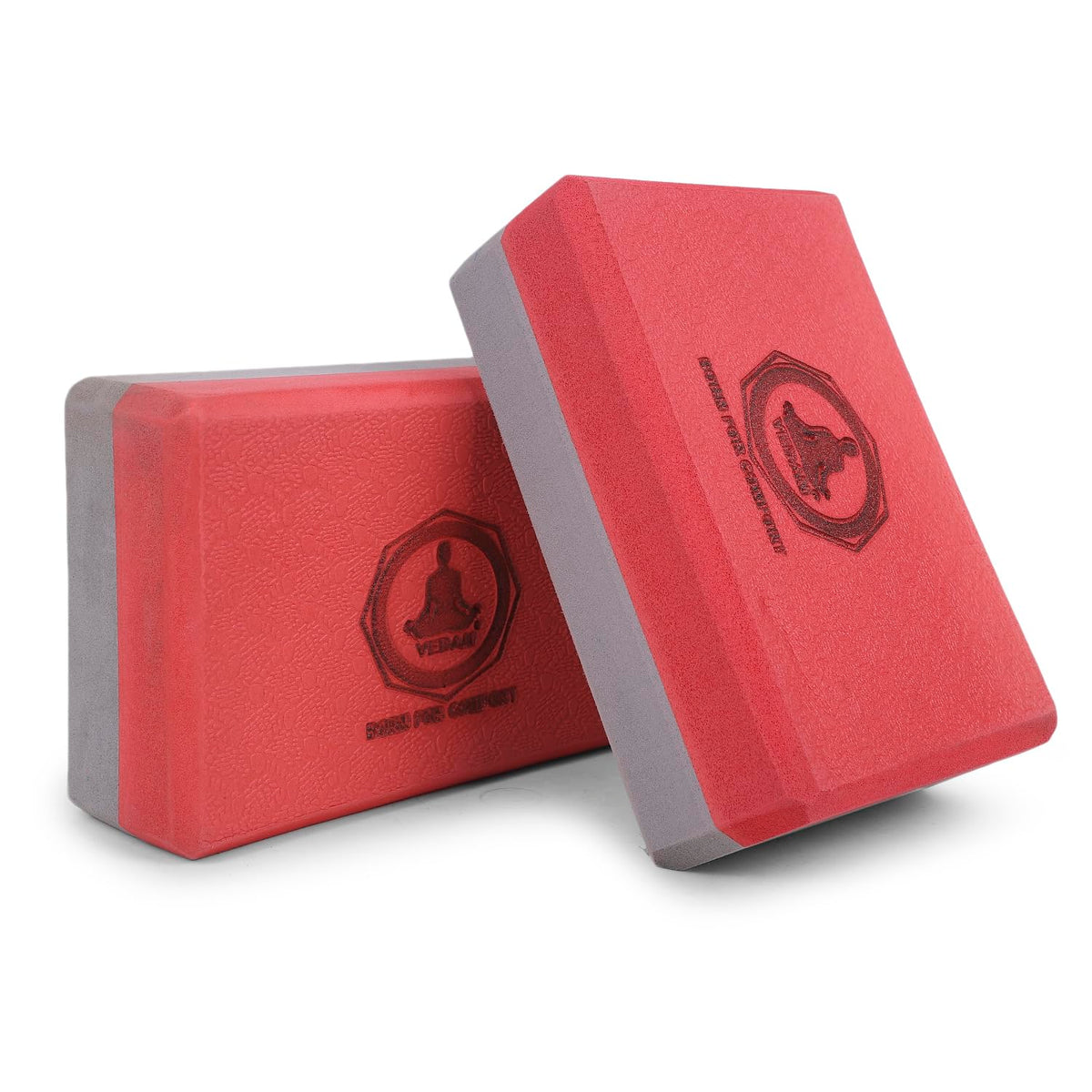 Vedam High Density Eva Foam Yoga Block Set Of 2 For Men & Women | Improve Strength & Aid Balance (Red Grey)