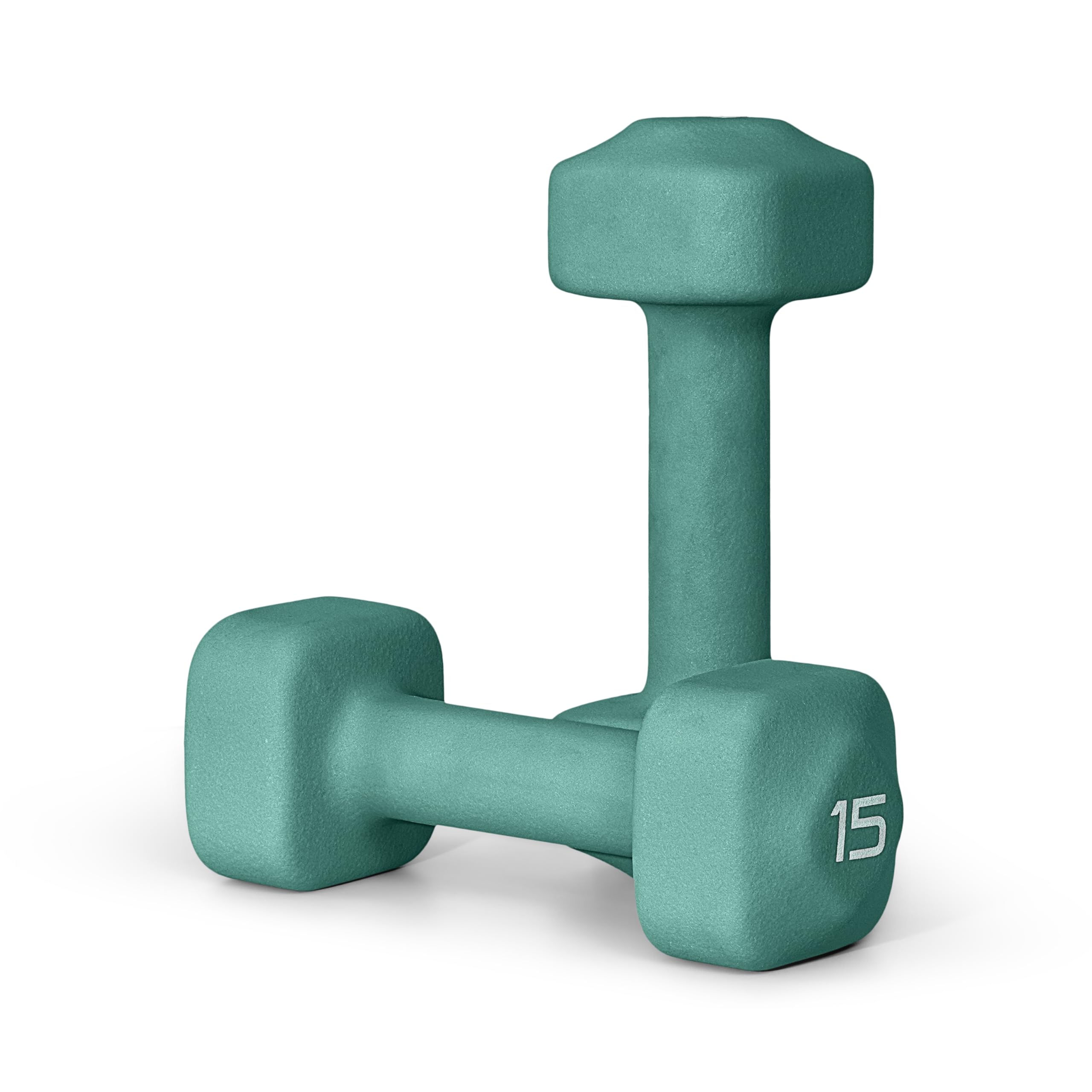 Tone Fitness 15 lb Neoprene Dumbbell Pair for Home Workouts - Non-Slip Design - Teal