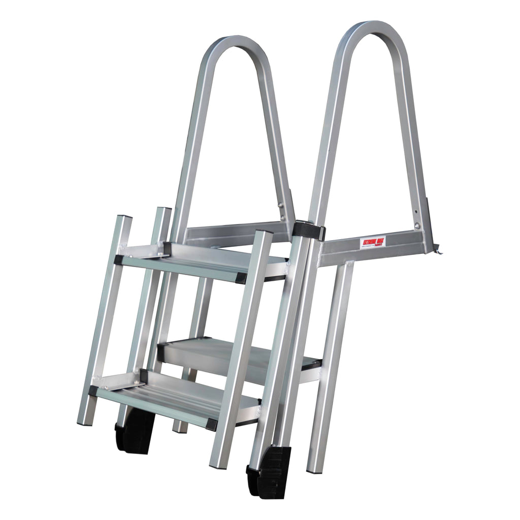 Extreme Max 3005.5284 Heavy-Duty Aluminum Pontoon & Dock Ladder with 15.75 Wide Fold-Up Steps - 3-Step, 300 lbs. Weight Capacity