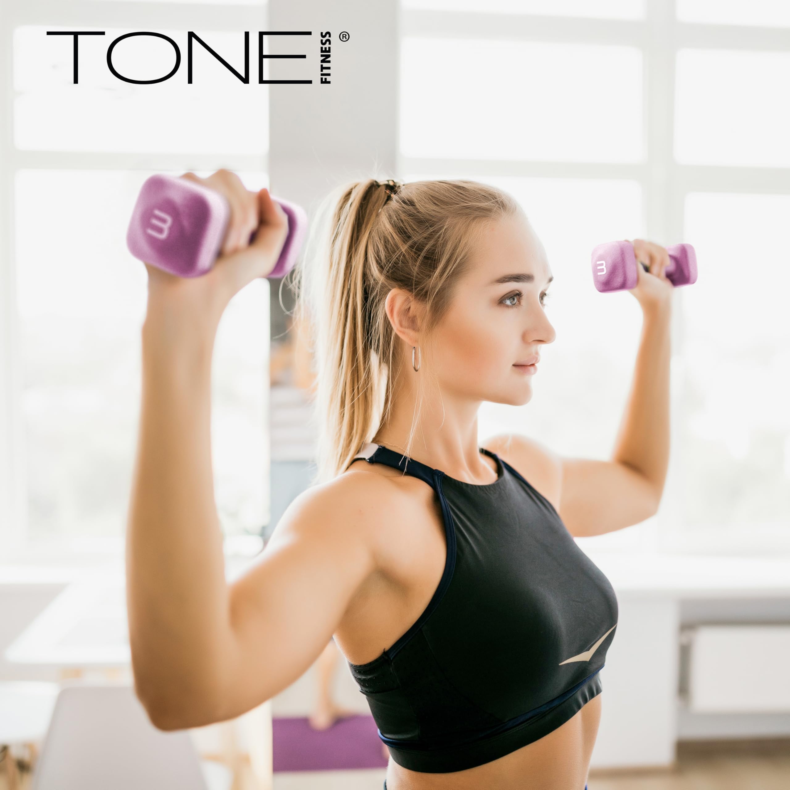 Tone Fitness 15 lb Neoprene Dumbbell Pair for Home Workouts - Non-Slip Design - Beige