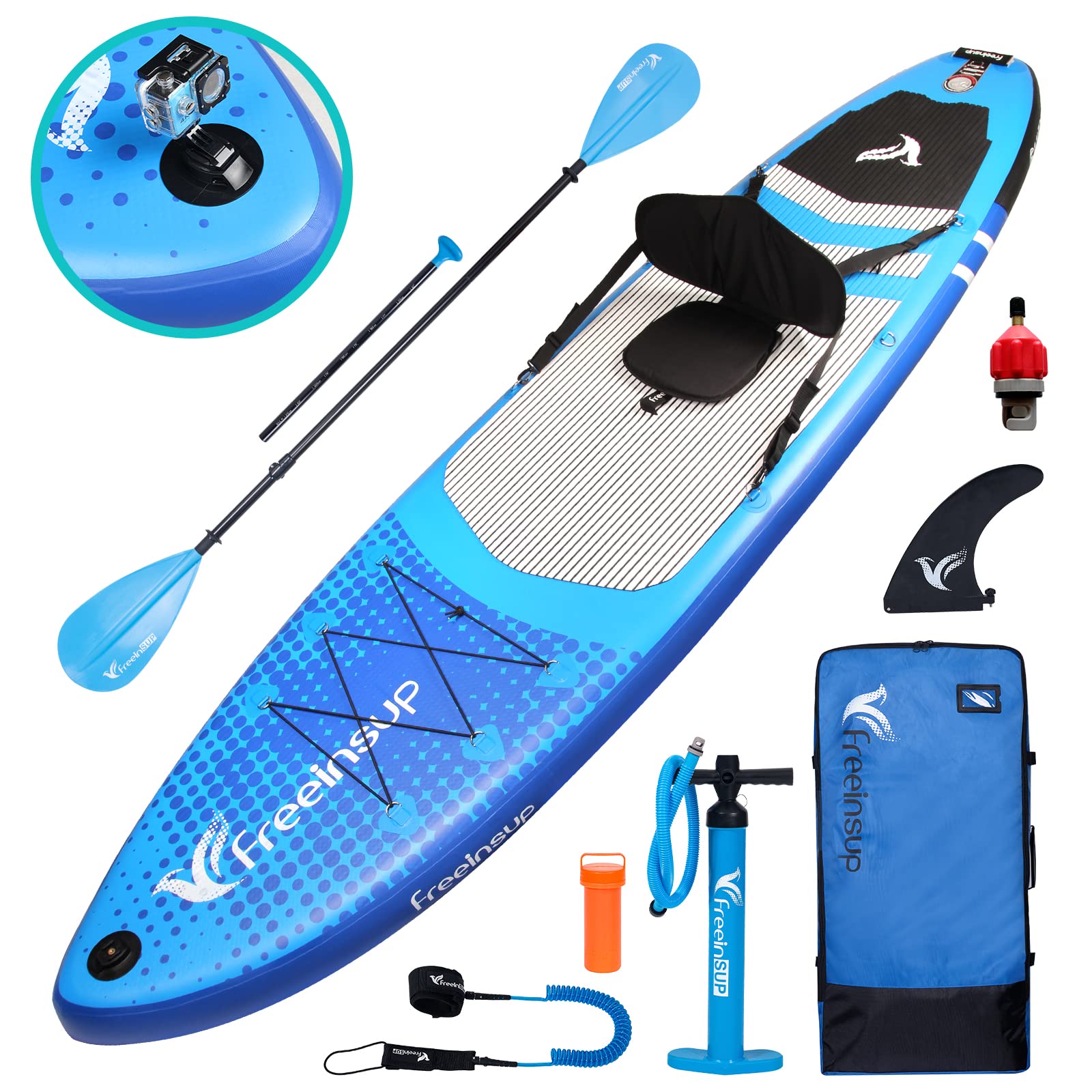 Freein Inflatable Stand Up Paddle Board ,Capacity 2-In-1 Sup/Kayak With Adjustable Seat ,Electric Pump Adapter ,Non-Slip Diamond