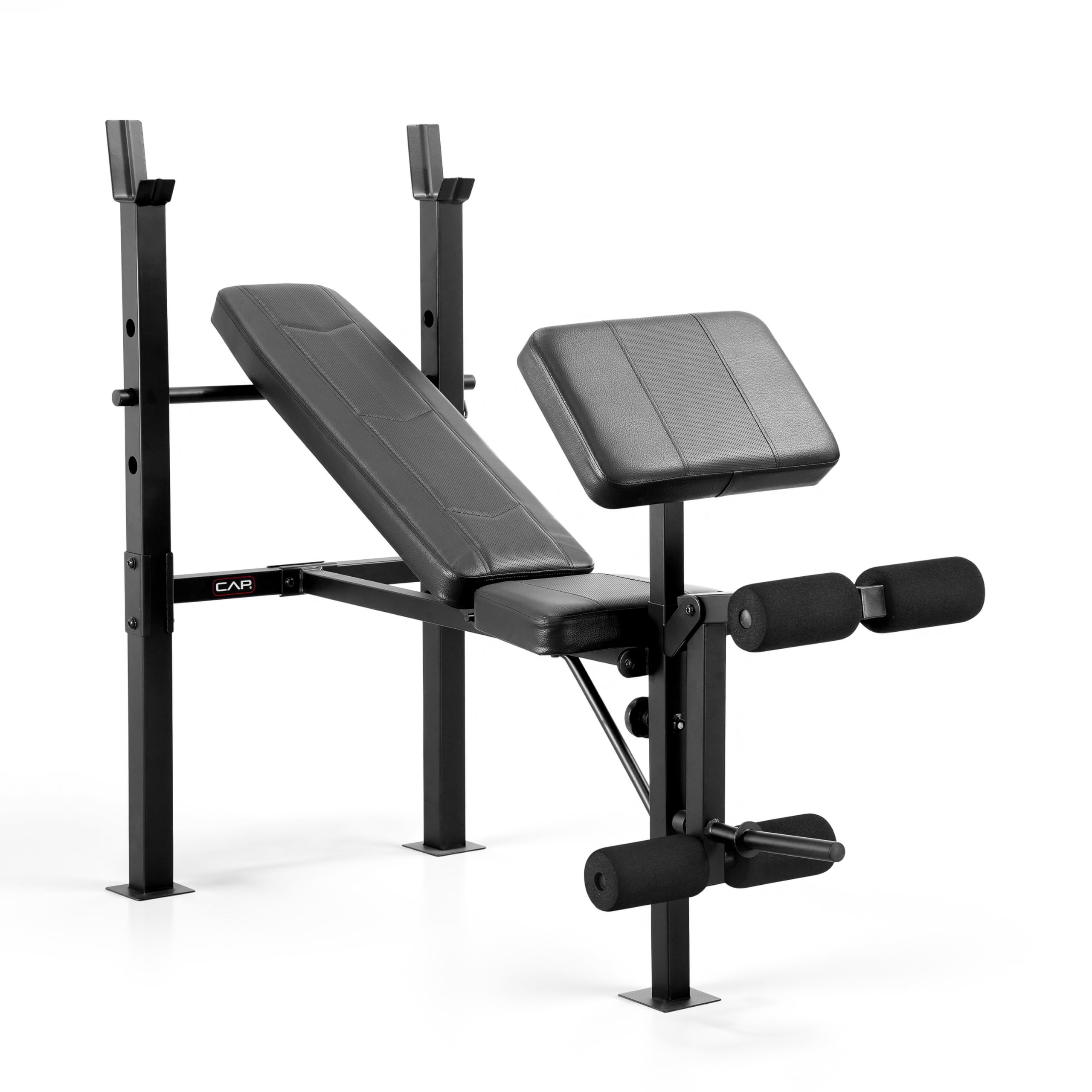 CAP Standard Weight Bench with Preacher Pad | Adjustable Bench Press Station with 4 Backrest Positions, Leg Developer, Steel Fra
