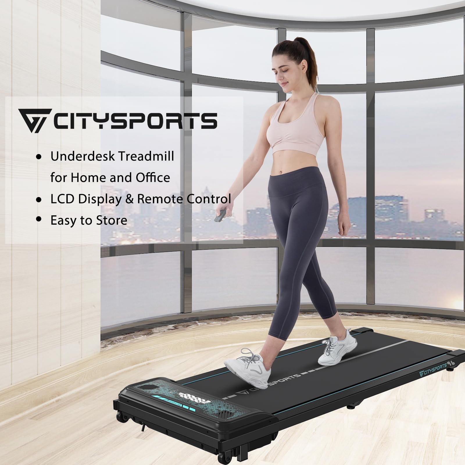 CITYSPORTS Treadmill Under Desk, Walking Pad, Ultra Slim & Portable for Home (Black&Green)