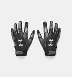 Under Armour Boys' Pee Wee F9 Football Gloves, (001) Black/Castlerock/Metallic Silver, One Size Fits Most